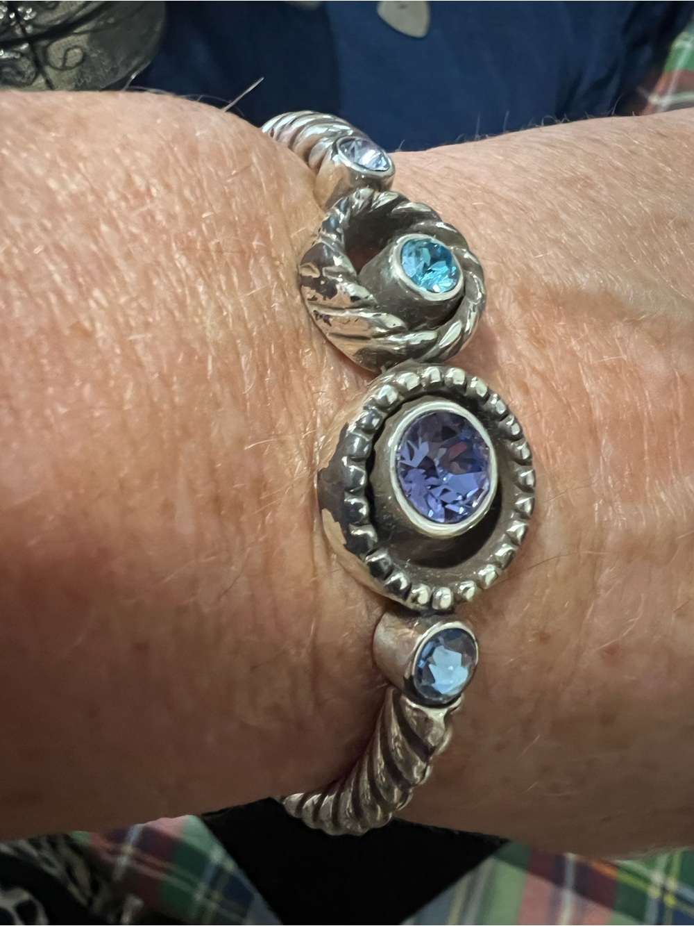 Brighton Silver Bracelet with Blue and Lavender Crystals